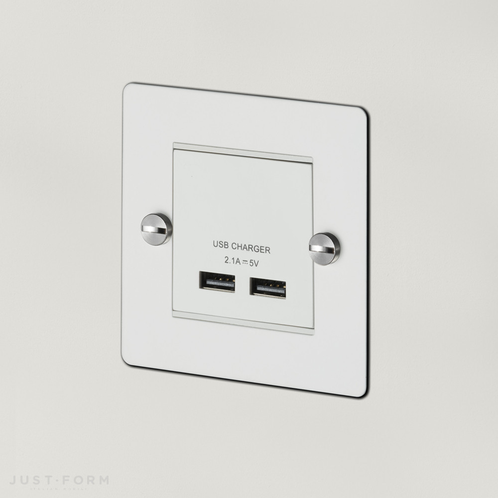 Розетка с USB 1G USB Charger / White / Steel фабрика Buster + Punch фотография № 1
